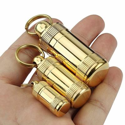 Латунный брелок-футляр для таблеток Золотая коробка для хранения таблеток Портативная латунная бутылочка для лекарств