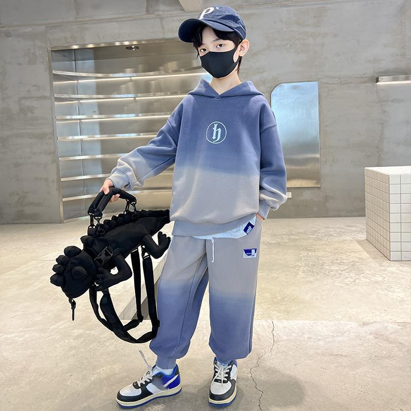 Осень Детский Мальчик Толстовки Комплект Одежды Подростковые Девочки Градиентные Толстовки Пуловер Топ и Брюки Костюм из 2 предметов Спортивные костюмы