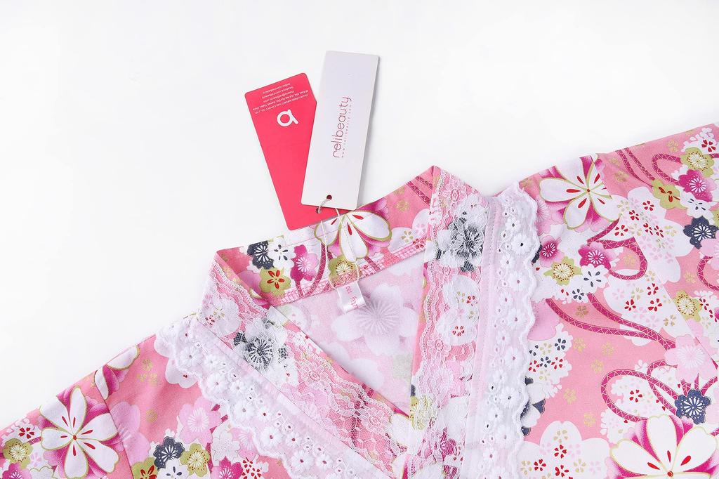 ReliBeauty Yukata Dress for Perfect for Fireworks Displays and Summer Stylish and Includes Heko Obi Floral Size 160 Girls, Separate, Glittery, Lace,