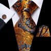 Gold Black Striped Mens Silk Tie Cufflinks Hanky Jacquard Paisley Floral Tie Set