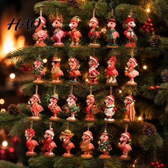 Christmas Keepsake Gifts 2026 Flamingo Advent Calendar, 24 Unique 2D Acrylic Tropical Decor Figurines, Countdown Gift for Lovers Festive Calendar