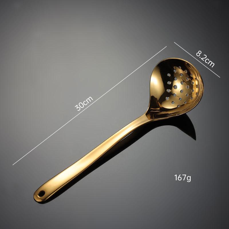 HANYANG 304 Stainless Steel Soup Shell Leakage Spoon Gold Titanium Plated Multi-specification Hot Pot Soup Spoon Household Kitchen Tableware