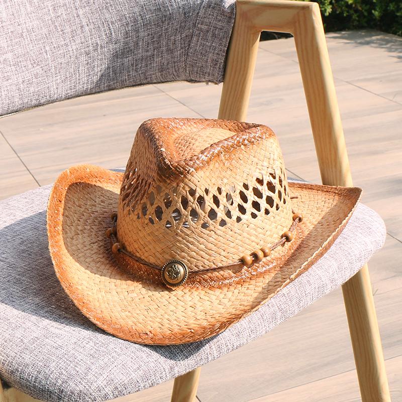 Hot-selling hollow Lafite straw weaving western cowboy hat summer sun protection sunshade big eaves breathable grass