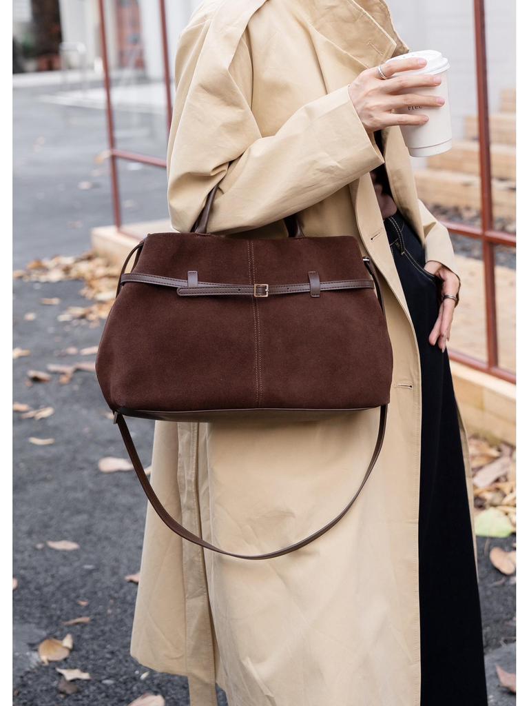 Премиальная замшевая женская сумка-тоут большой вместимости: Натуральная кожа, Ретро, Универсальная, Матовая, Ручная, Сумка через плечо и кроссбоди.