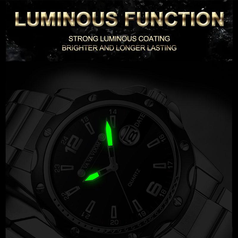 VA VA VOOM Мужские кварцевые часы, модные увеличительное стекло, календарь, светящийся мужской стальной ремешок, спортивные часы, модные светящиеся кварцевые наручные часы