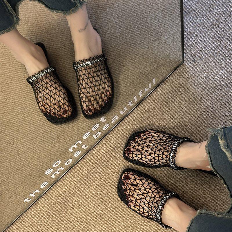 Полутапочки женские летние новые рыболовные сети с обувью рыбака сумка голова 2025 юбка крутые тапочки отверстие ниша французский