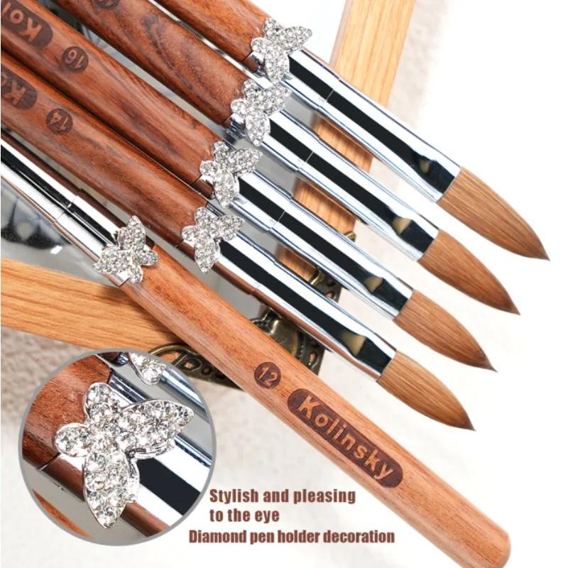 100% Pure Kolinsky Acrylic Brush UV Gel Carving Nail Brush Sandalwool Handle Zircon Butterfly Manicuring Nail Tool nail supplies