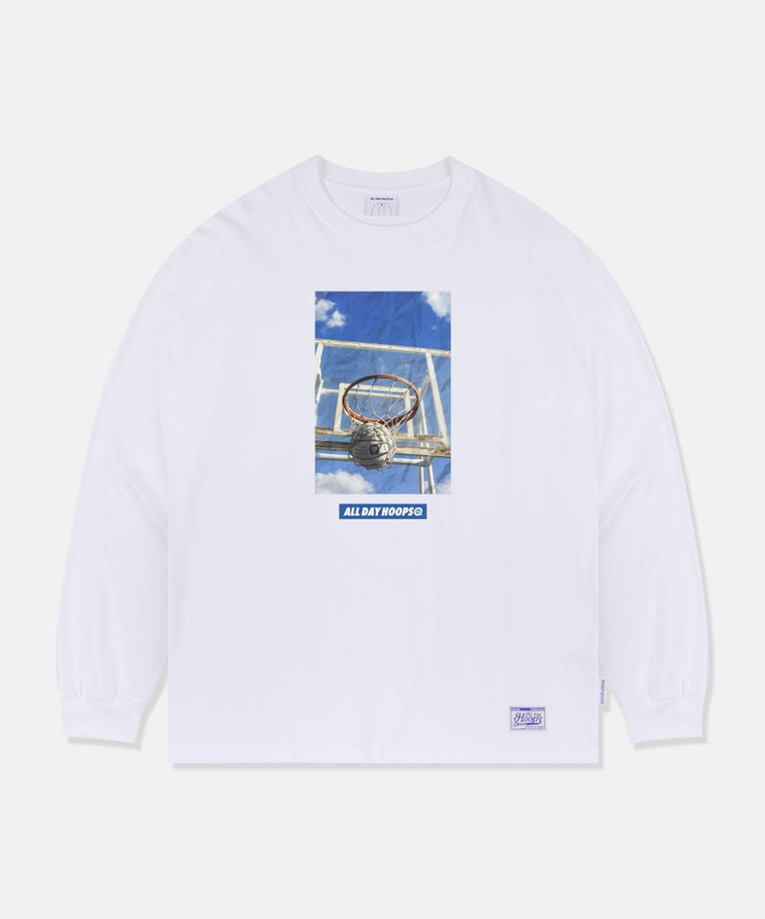 ALL DAY HOOPS The Basket Oversized Long Sleeve T-Shirt White
