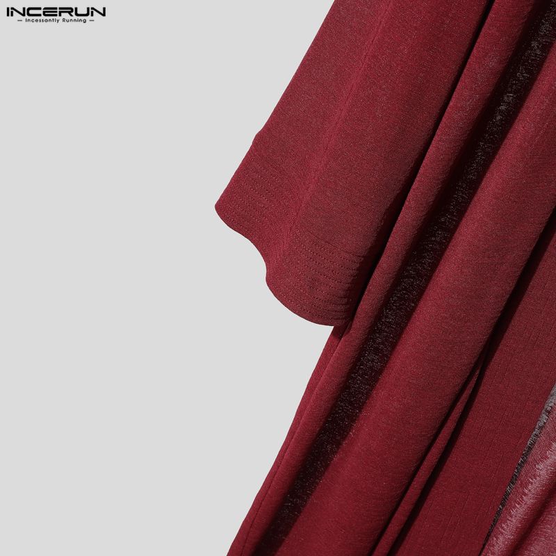 Sleeve See Men Incerun Long Through Open Front Casual Long Cardigan Mesh Sheer Coats