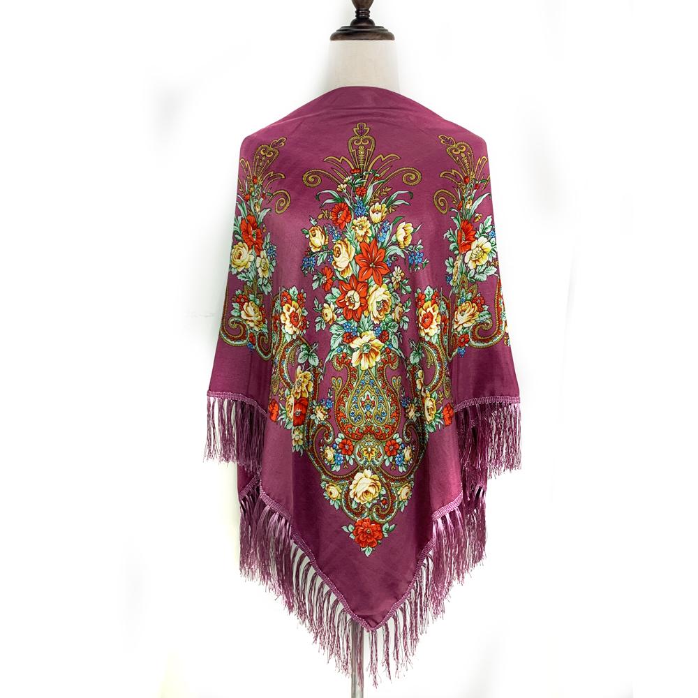 130*130Cm Luxury Floral Print Russian Square Scarf Women Fringed Bandana Scarves Pareo Lady Headband Scarves Babushka Head Wraps