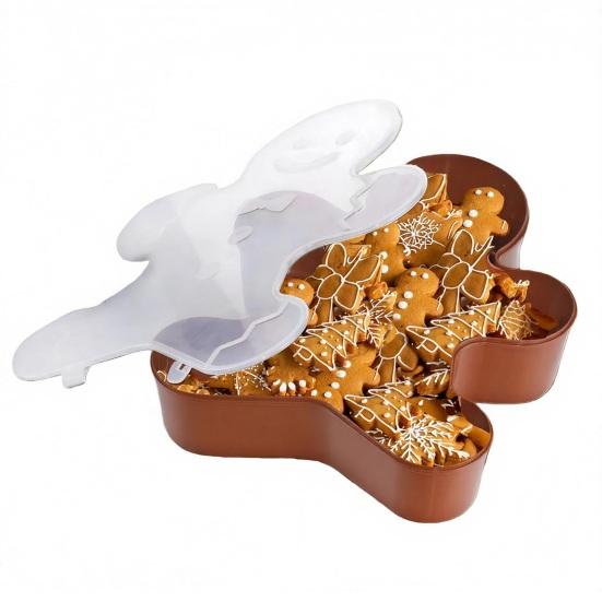 1/2Pcs Christmas Serving Tray with Lid Snacks Cookies Cosmetics Stationery Holiday Container Festive Gift Organizer