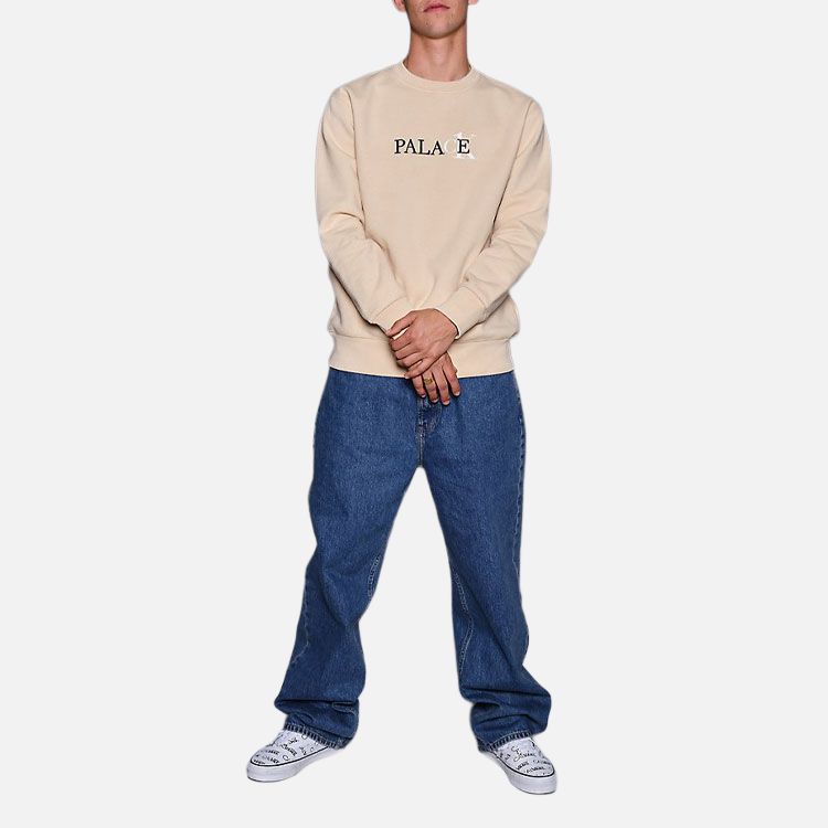 Palace SS22 Сплошной цветной свитшот с круглым вырезом и принтом логотипа, топы унисекс, пшеница 21663140-100