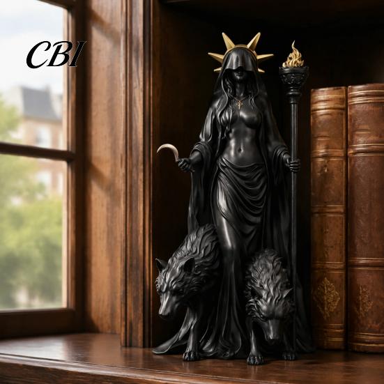 Goddess of The Underworld Statue Hecate Greek with Magical Hounds, Fantasy Theme Culture Gift for Collectors Resin Sculpture, Mythological Figurine