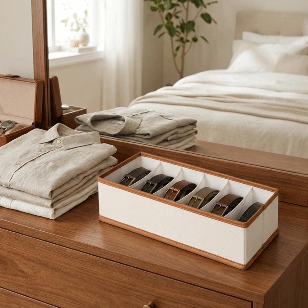 Multifunctional Belt Organizer Storage Box 6 Compartments Waist Belt Container For Belts