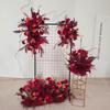 Red Floral Wedding Stage Backdrop with Artificial Flower Rows