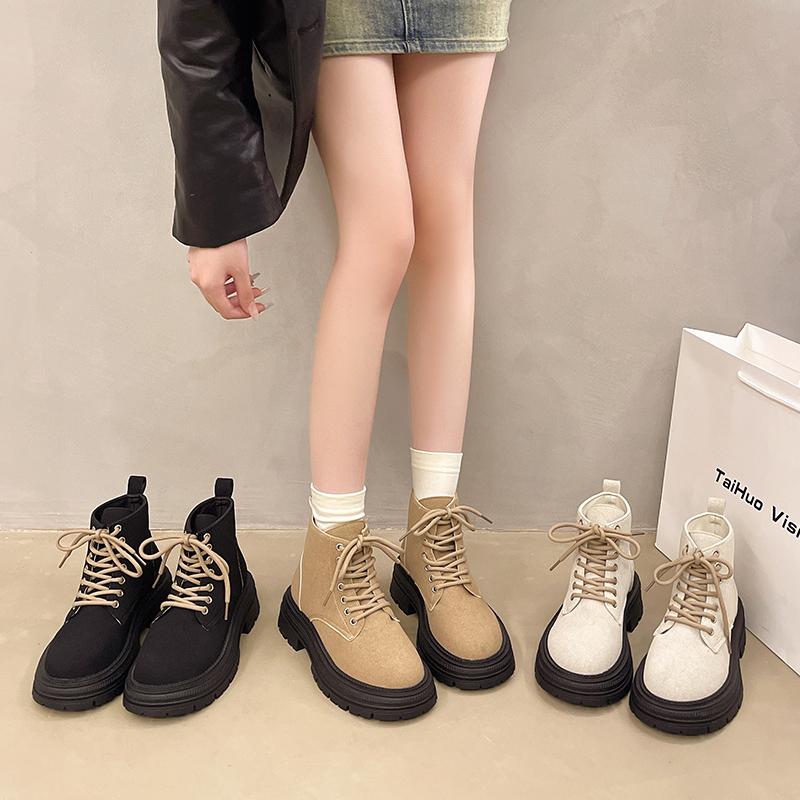 Женские ботинки 2024 Осень Новые Кожа Замша Массивные Женские Короткие Ботинки Британский Стиль Женские Мотоциклетные Ботинки Размер36-42