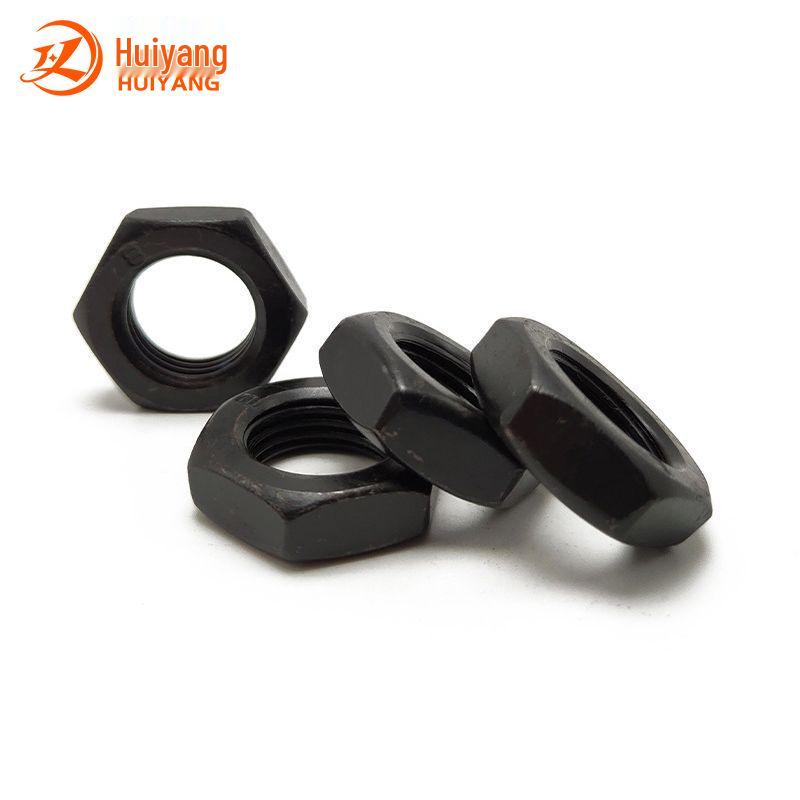 Гайка плоская с левой резьбой M10-M24, тонкая шестигранная, класс прочности 10.9, черная