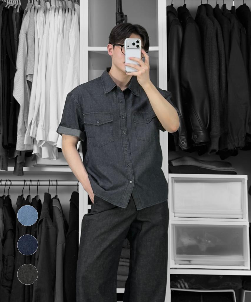 DRAW FIT [Genflox X Drawfit] Льняная джинсовая рубашка с подворачивающимися рукавами [3 цвета]