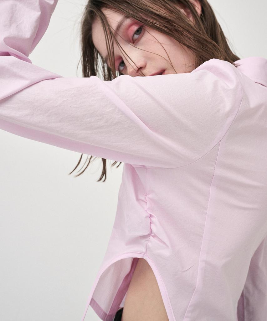 ETMON Side Shirring Slim Shirt, Pink