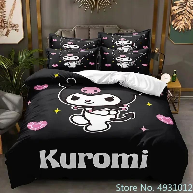 Sanurgente Набор постельного белья Kuromi Melody Наволочка Аниме Постельное белье Мультяшный 3D-принт Детский Взрослый Мальчики Одеяло Пододеяльник Подарок