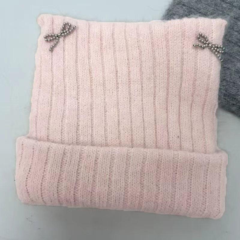 Sweet cat ears bow wool wool hat women's autumn and winter thickened warm ear protector knitted hat pullover hat