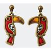 [R6465] - Серьги ручной работы "Колумбина и Арлекин" золотисто-красные. (туканы) - 50x25 мм