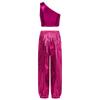 Girls Party Performance Outfit One Shoulder Sleeveless Metallic Vest Shiny Pants Dance Costume Stage Set