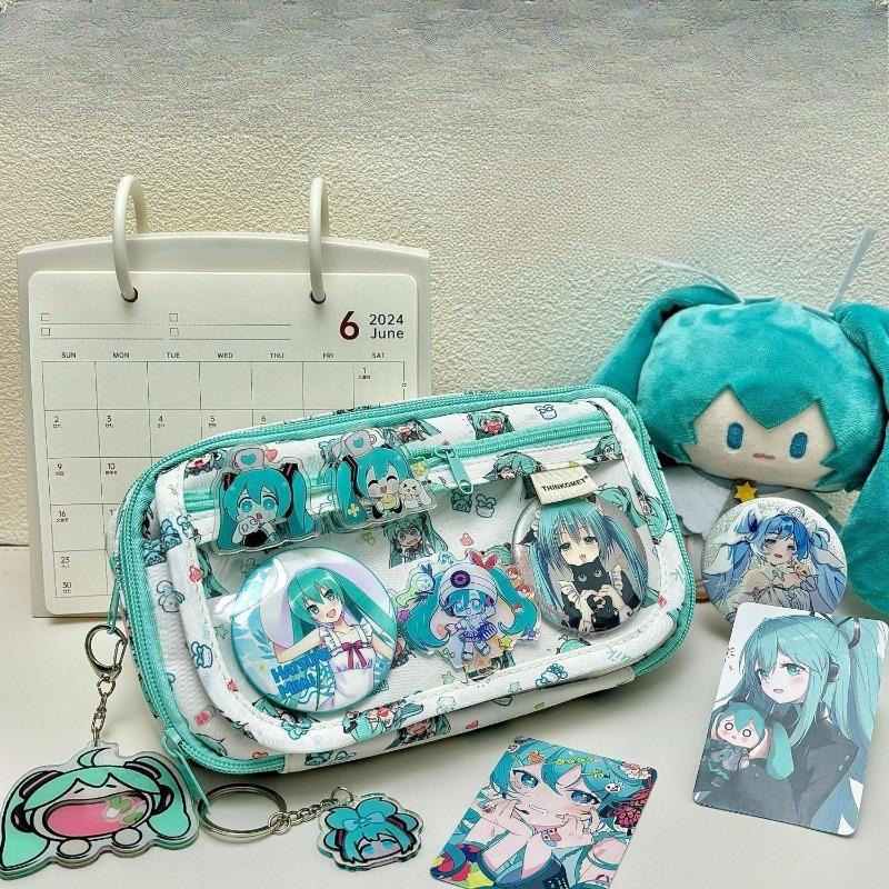 Kawaii Anime Miku Large Capacity Pencil Case Virtual Singer Stationery Bag Student Coin Purse Collectible Gift Fans