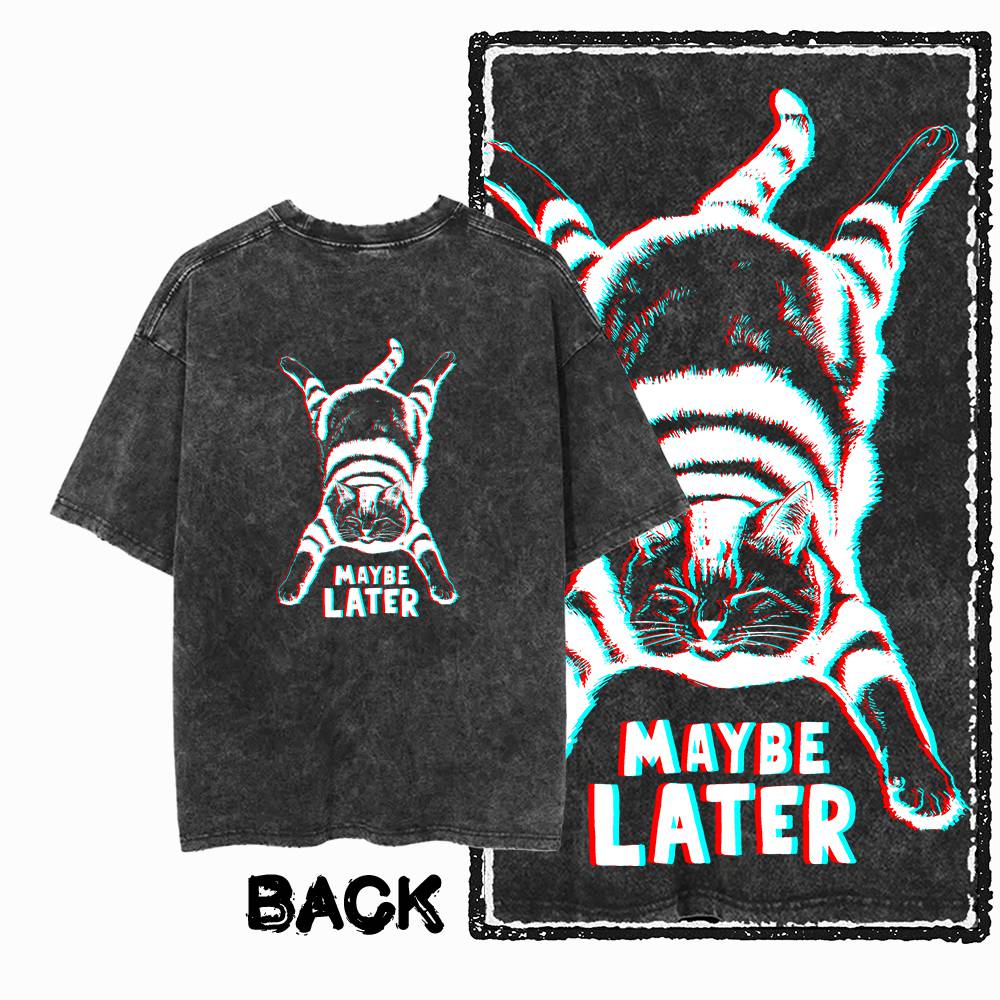 G Back Print Cool Vintage Cotton Mens Cat Printed Graphic Tshirt Acid Washed Streetwear Big Size Oneck mens Tee Tshirt