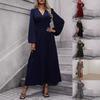Autumn and winter new women's lantern sleeves with high split ends dress black navy blue burgundy army green leopard print