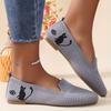 Large-sized Round-toe Flat-bottomed Flying Woven Shoes for Women, Casual Sports Shoes with Cat Patterns