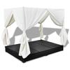 Outdoor Double Sun Lounger with Canopy and Curtains Poly Rattan Black