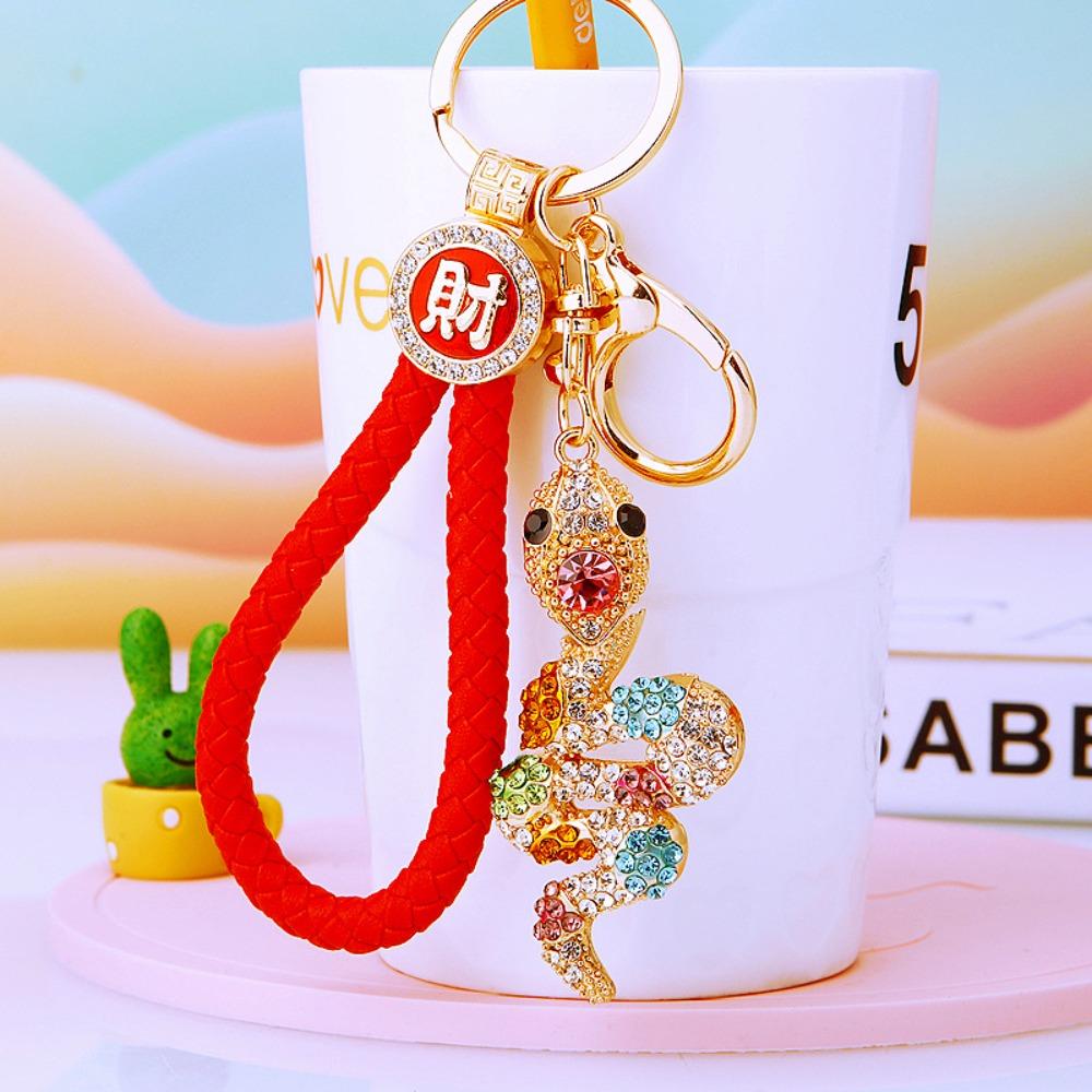 Fortune Rhinestone Snake Keychain Exquisite Women's Bag Pendant Cute Snake Lucky Pendant  Couple