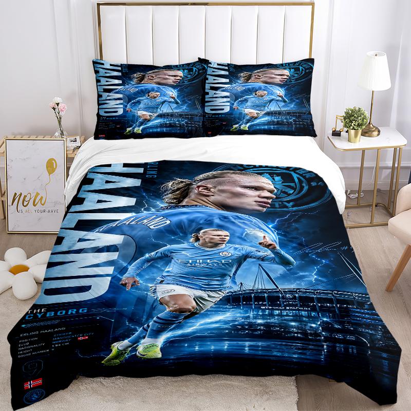 3Pcs Man City Haaland Poster Bedding Sets For All Sizes New 3D Printed Bed Cover Comforter Duvet Cover Pillowcase Bedroom Decoration