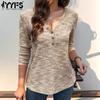 Women's Fashion Casual Spring Autumn Solid Color Print Long Sleeve V-Neck Blouses & Shirts
