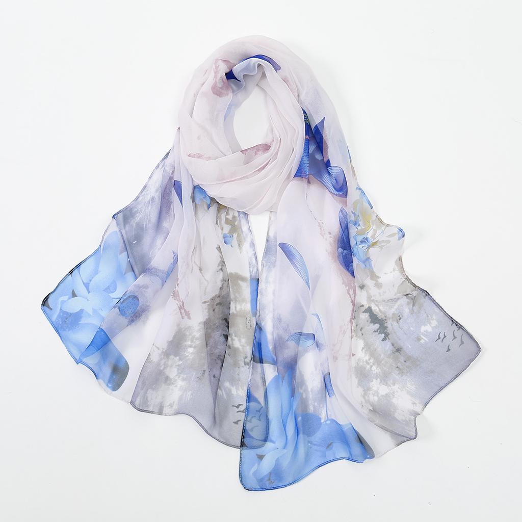 Новый красивый хиджаб из жоржета с цветочным принтом для женщин, тонкий мягкий шарф-шаль, ближневосточный летний пляжный платок с защитой от солнца.