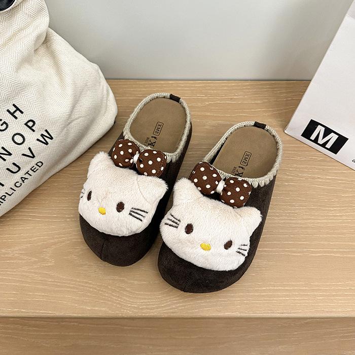 Kitty Cat Cute Lazy Bag Head Slippers Women Wear 2025 Autumn and Winter Casual One-pedal Thick-soled Half Slippers