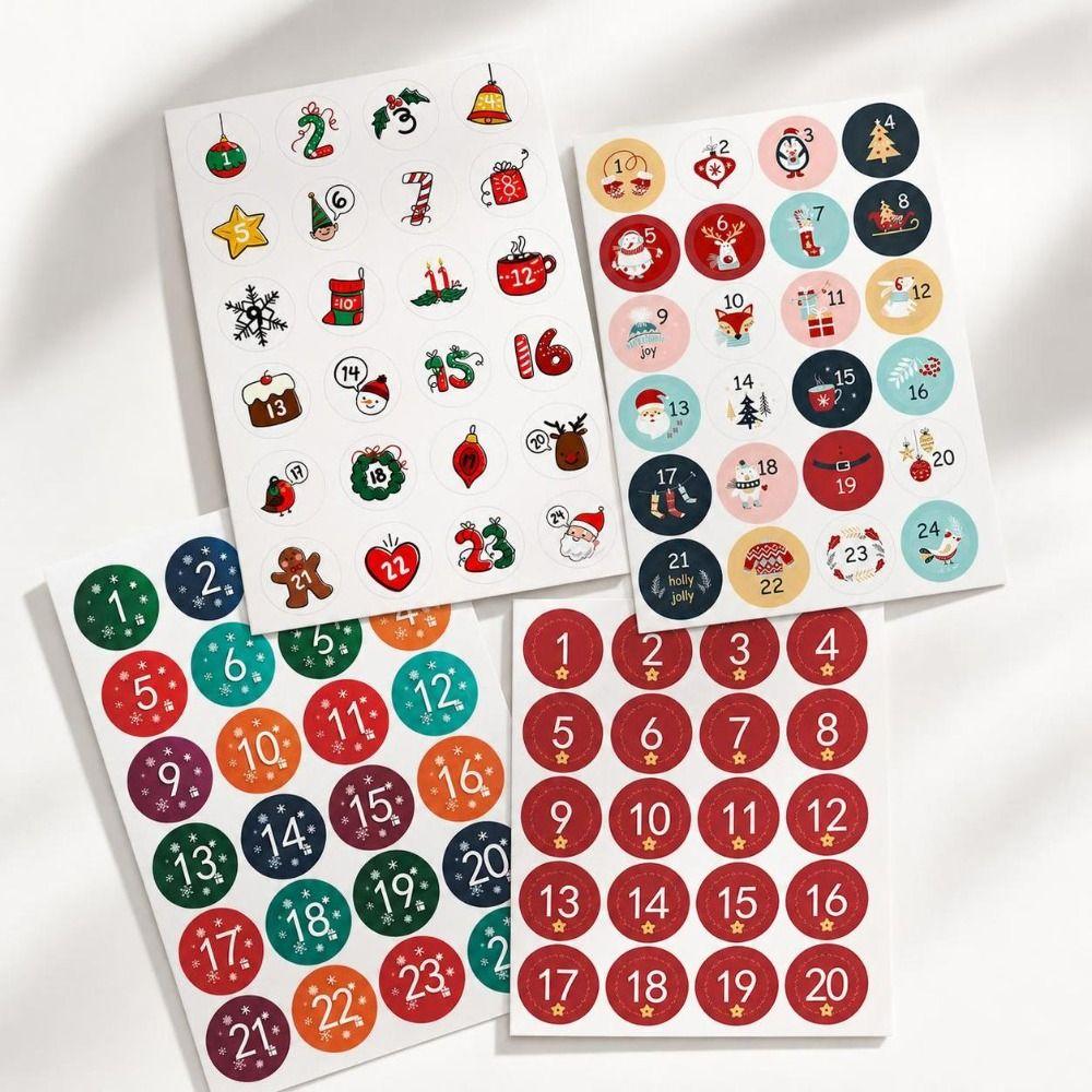 24pcs Per Sheet Numbered Stickers Christmas Packaging Labels Cookie Candy Packaging