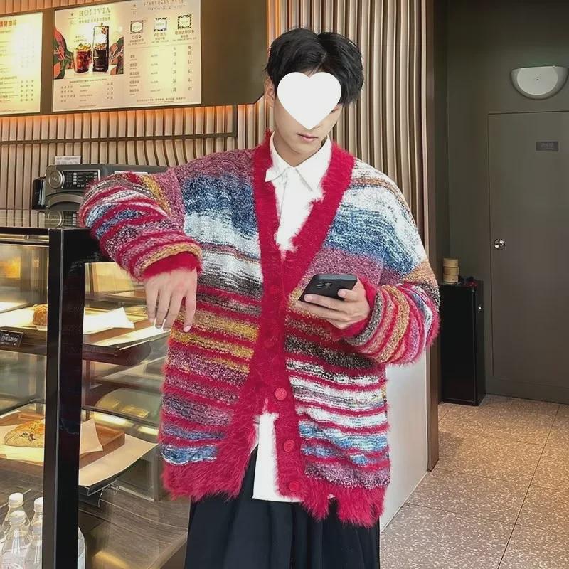 Кардиган в полоску с градиентом унисекс - повседневный вязаный свитер с длинными рукавами на осень/зиму