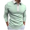 Men S Long Sleeve Polo Shirt Zipper Collar Patchwork Autumn Casual