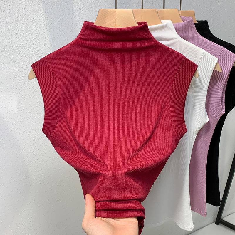 Рубашка с прошитым низом женская, новая женская, темпераментная, полуводолазка, прошитый жилет, безрукавка, топ