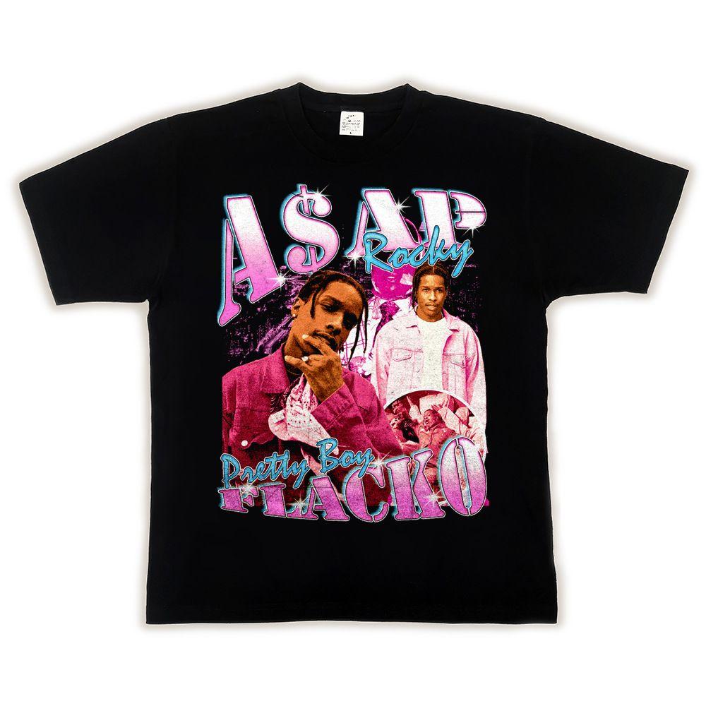 ASAP A$AP ROCKY Уличный хип-хоп рэп футболка мужская тяжелая свободная с маленьким воротником короткий рукав прямой спрей