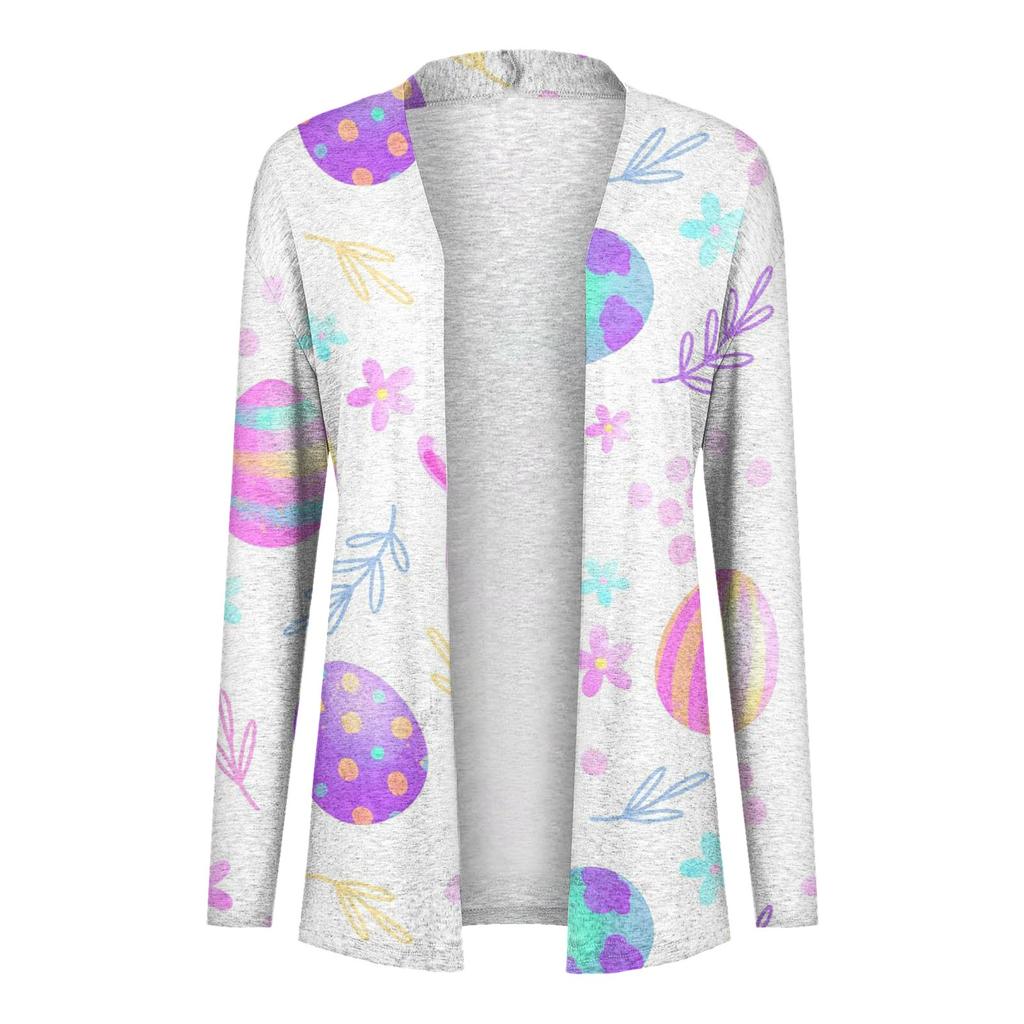 Женский кардиган с пасхальным принтом и длинными рукавами спереди, легкая куртка с принтом