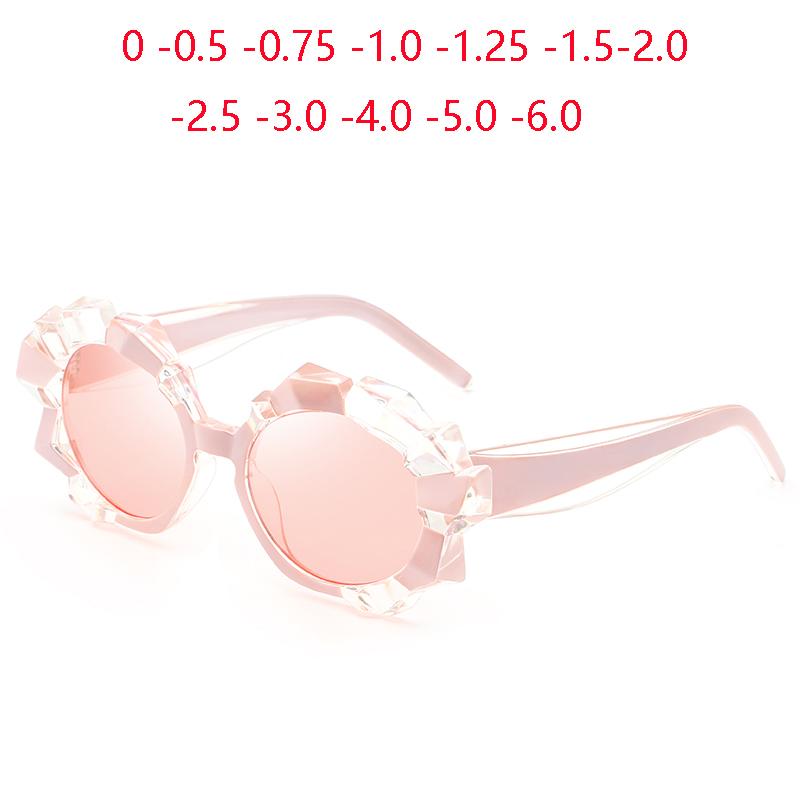 Irregular Plastic Frame Pink Lens Myopia Sun Glasses With Degree Sun Glasses For Women Prescription 0 -0.5 -0.75 To -6