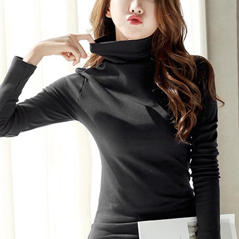 Осенние женские водолазки с длинным рукавом, хлопковая эластичная блузка, рубашка, тонкий джемпер