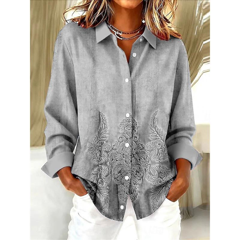 Fashion Gradient Single-Button Women's Shirt Casual Everyday Comfortable Long-Sleeve Collared Shirt Loose-Fit Shirt