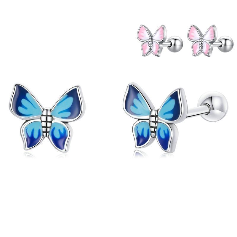 Женские серьги-кольца BAMOER из стерлингового серебра 925 пробы, яркие и красивые синие бабочки, изящные ювелирные изделия