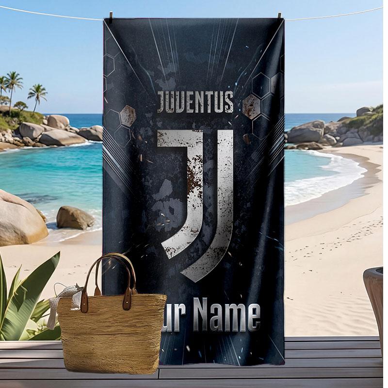 Juventus FC Personalized Printed Beach Towel Soccer Logo Support Custom Name Text Absorbent Towel For Sport Travel Special Gift