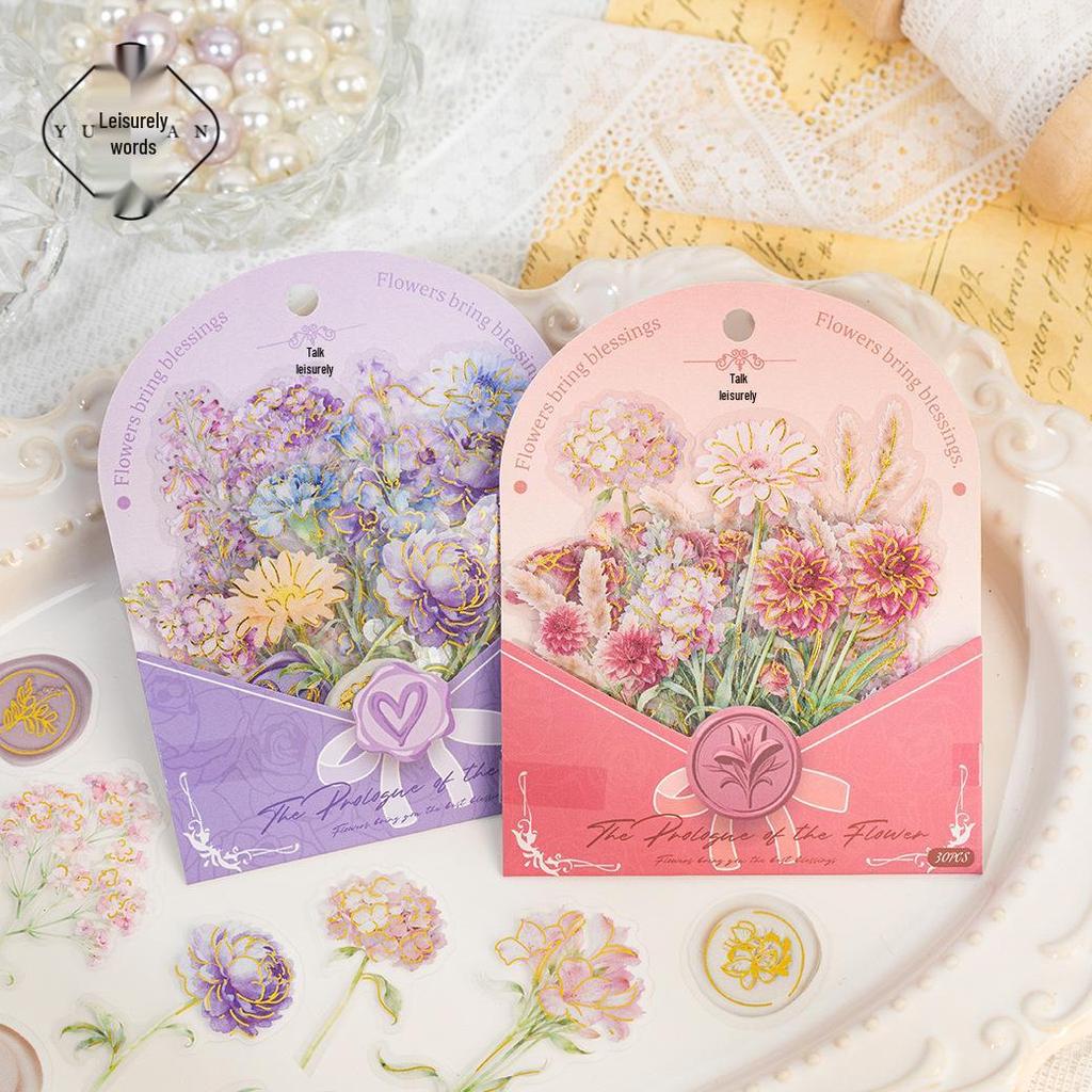 Yu Xian Floral Series: Hot Stamping Pet Stickers for Journals - 30 Sheets, 4 Styles