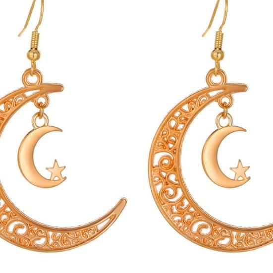 Серьги-крючки в стиле ретро со звездой и луной, женские серьги с двойной луной и полым дизайном